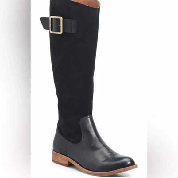 Kork Ease Black Suede Leather Knee High Riding Boots Buckle Zip Women's Sz 6.5M - Picture 1 of 16